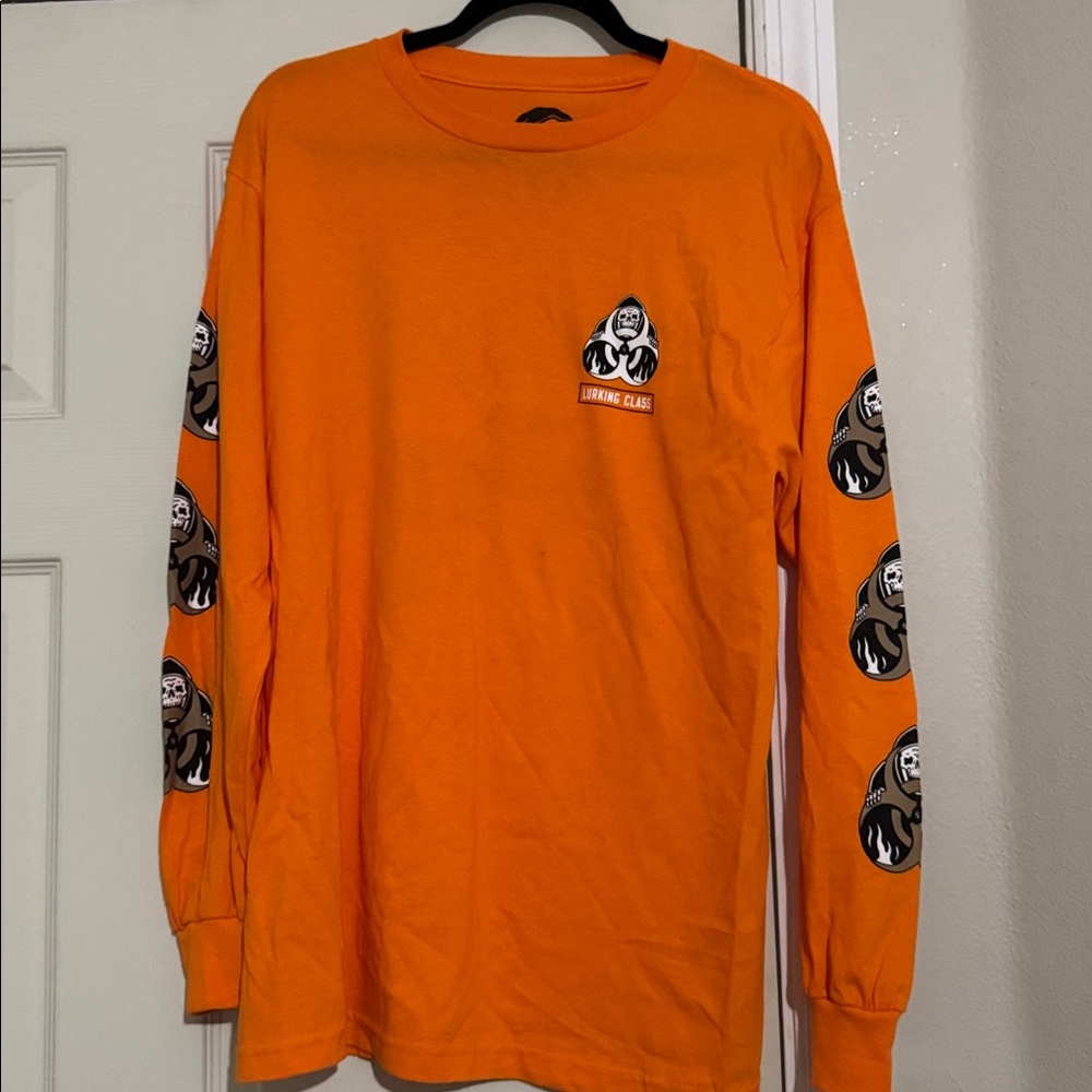 Lurking Class Orange Long Sleeve Shirt with Graphic Sleeves